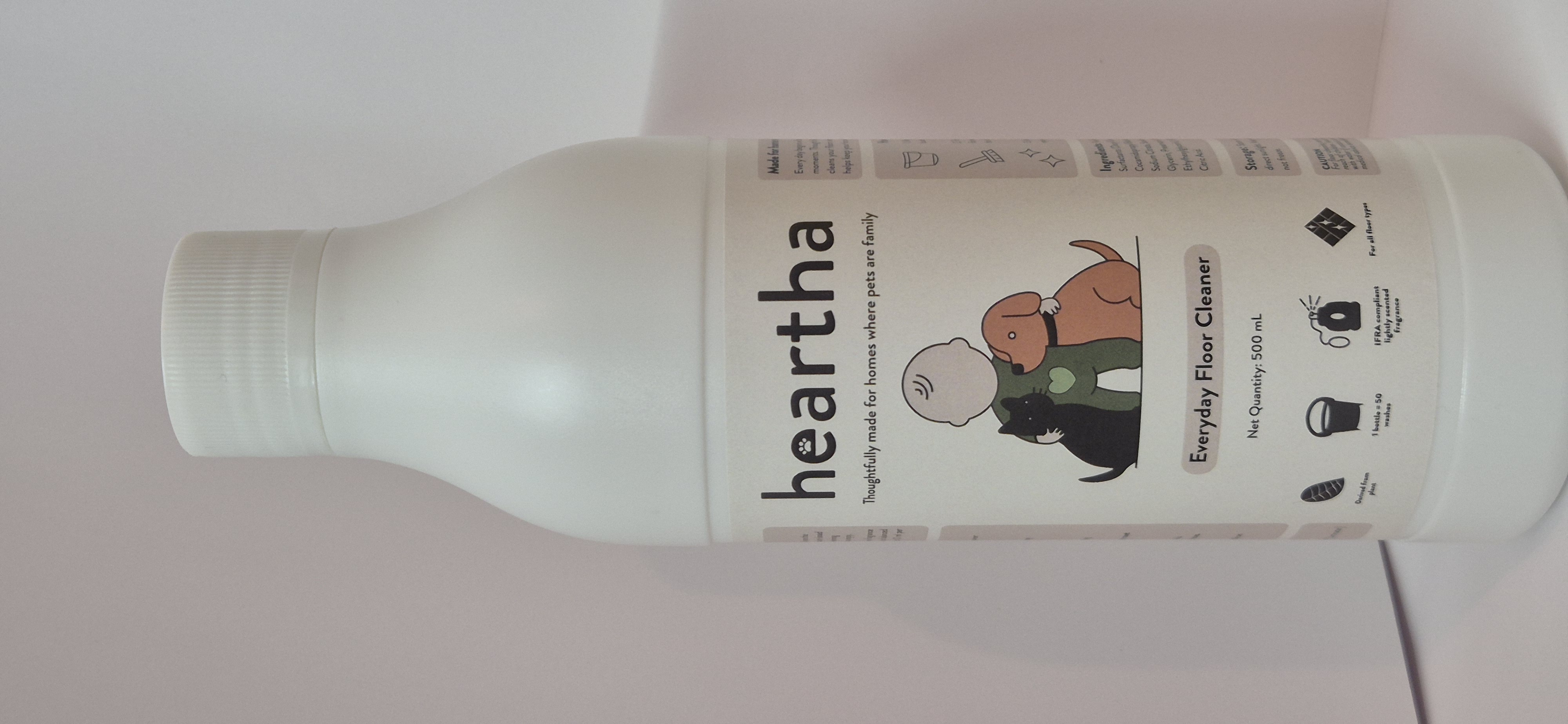 Heartha Everyday Floor Cleaner — 500ml bottle with plant-derived ingredients, safe for pets and babies